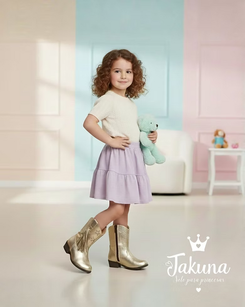 Bota metálica oro para niña - cómoda y resistente | Jakuna