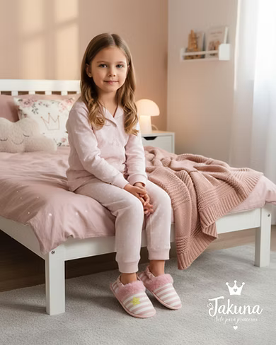 Pantufla rosa con blanco para niña con resorte cómodas | Jakuna
